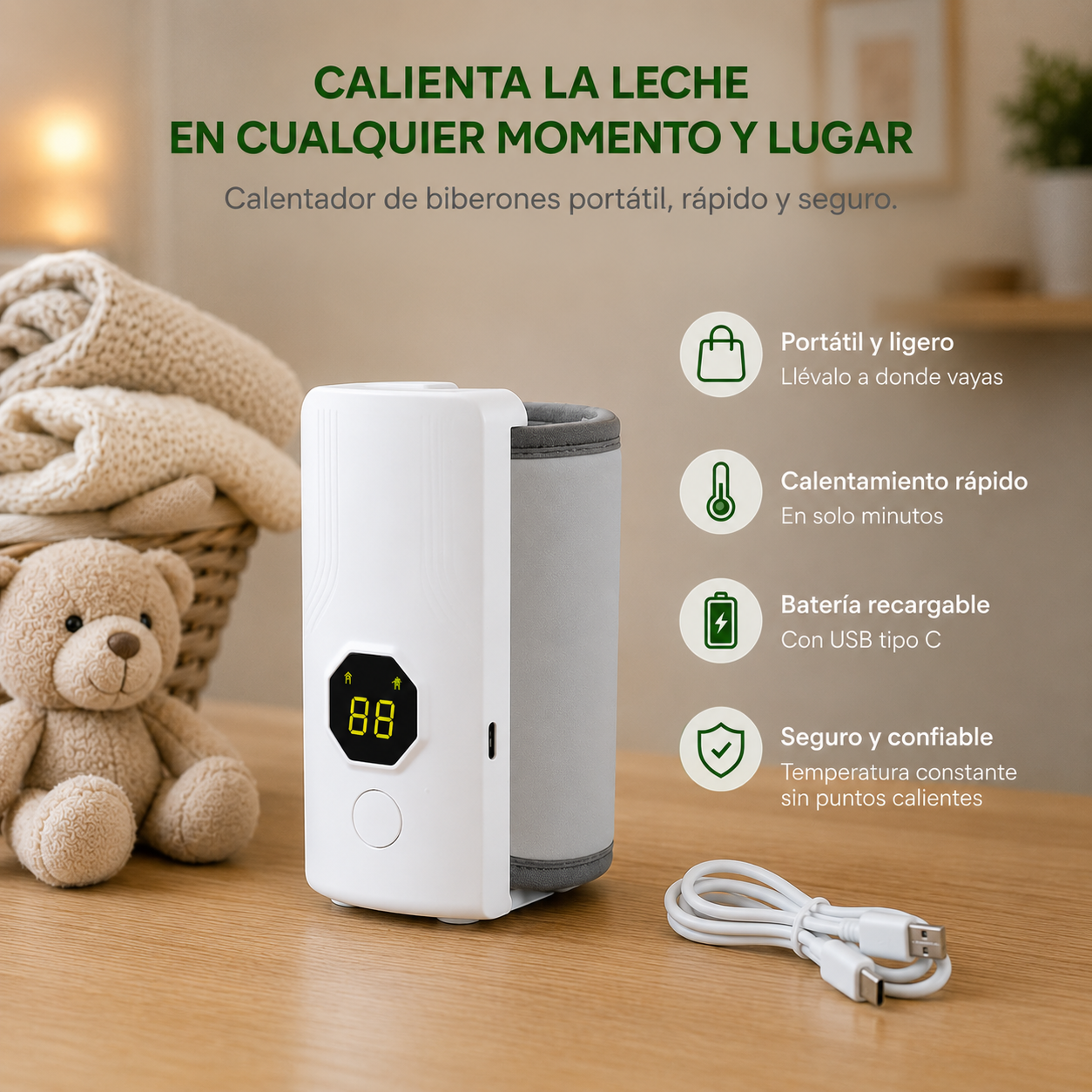 NutriWarm™ – Temperatura Perfecta para tu Bebé, Portátil