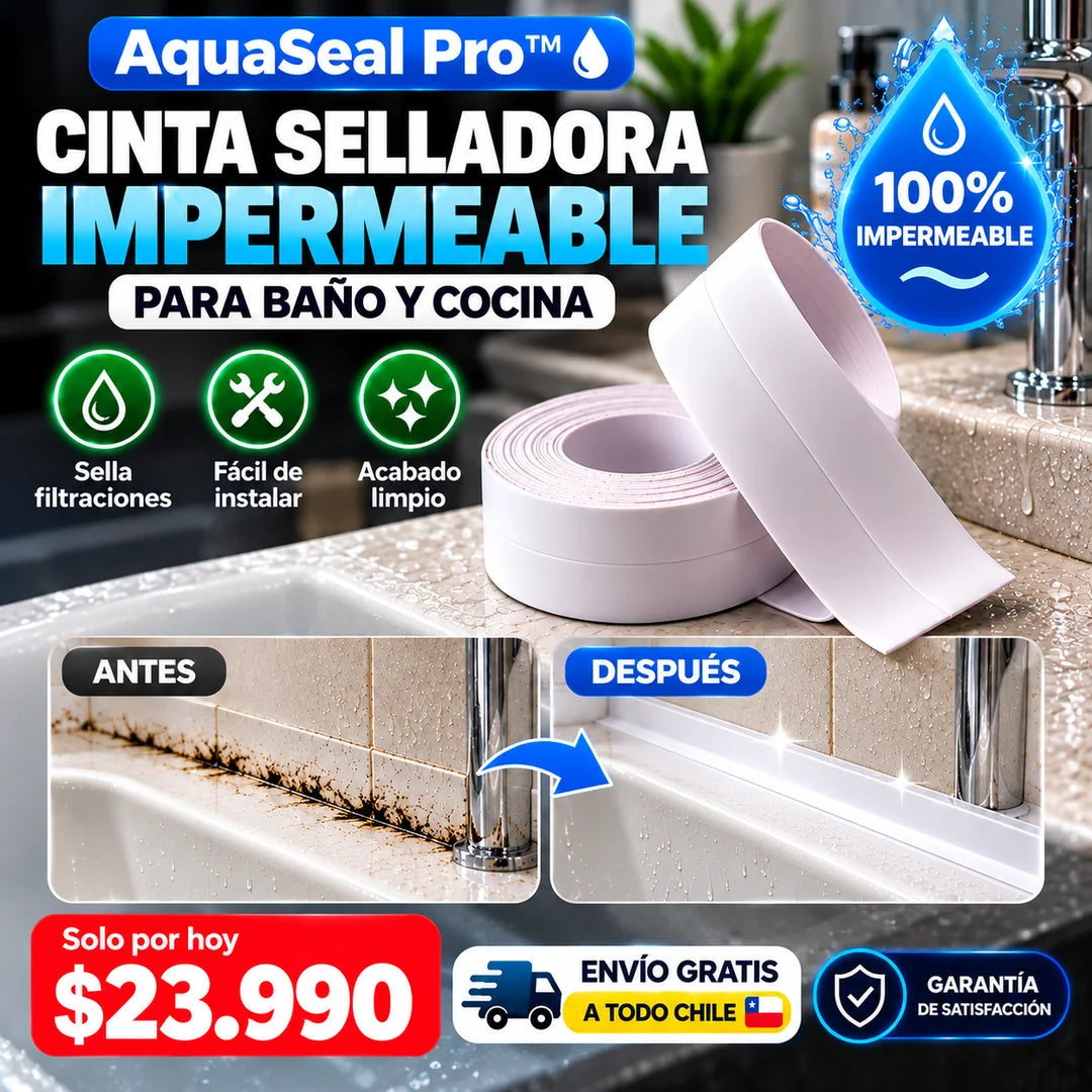 AquaSeal Pro™  Cinta Selladora Impermeable para Baño y Cocina.
