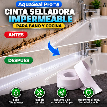 AquaSeal Pro™  Cinta Selladora Impermeable para Baño y Cocina.