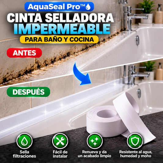 AquaSeal Pro™  Cinta Selladora Impermeable para Baño y Cocina.